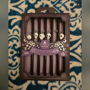 Black Glass Straws with Skull Charms